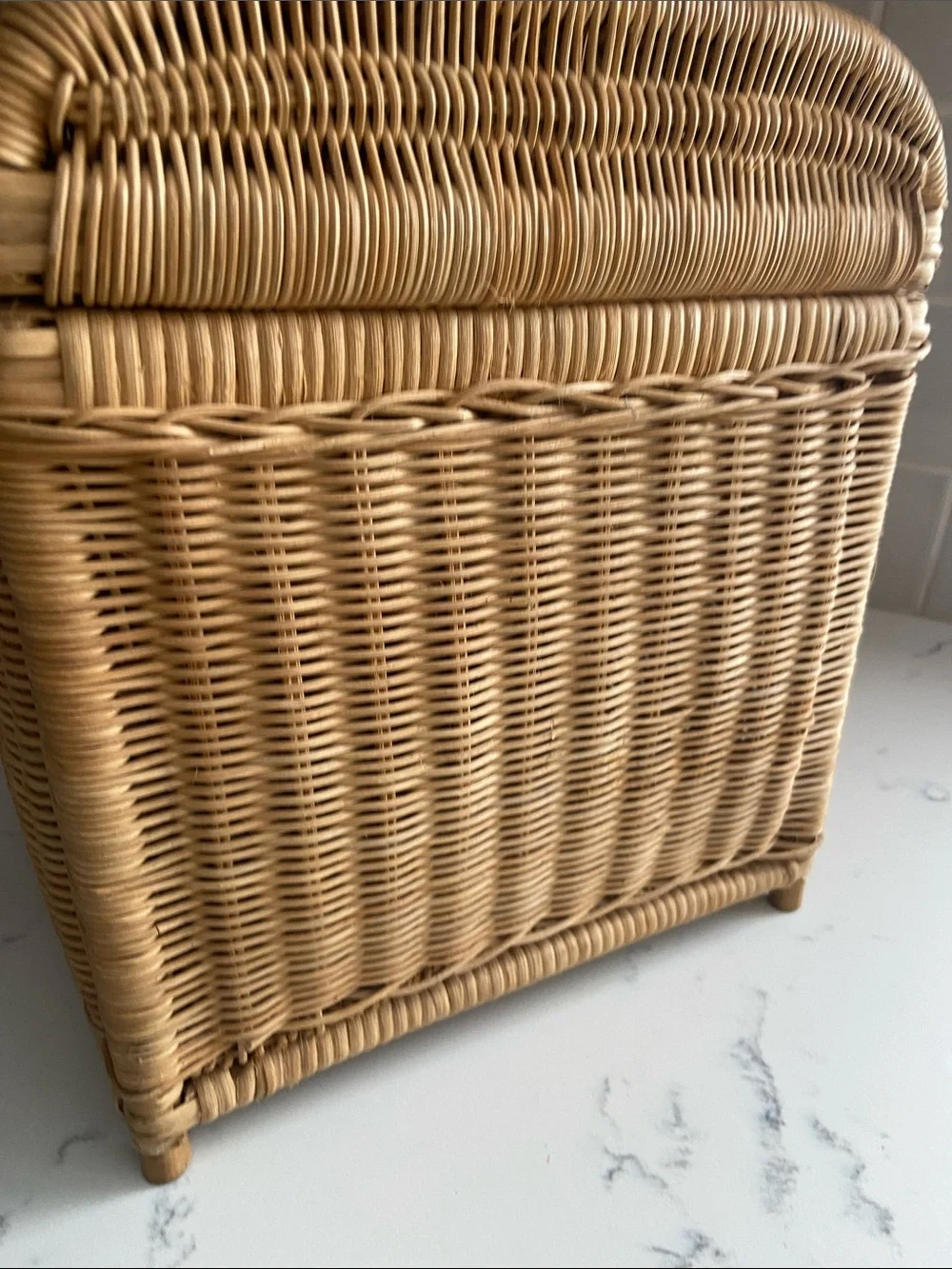 Vintage Wicker Storage Basket w Handle Boho Rattan Sewing Craft Chest
